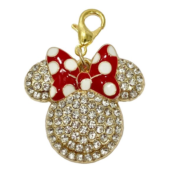 Disney Minnie Mouse Clip On Charm Red Bow Dots Bling Crystals Zipper Pull Purse - Picture 3 of 9